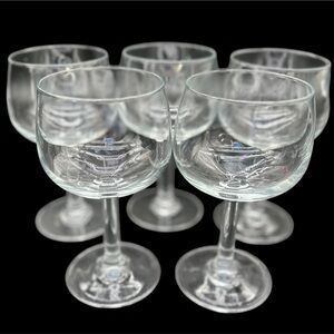 🍷 Vintage Set of 5 Clear Stemmed Wine Glasses Coupe Goblets 🍷